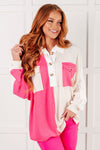 Chip Off the Old Colorblock V-Neck Henley in Pink - Maple Row Boutique
