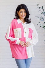 Chip Off the Old Colorblock V-Neck Henley in Pink - Maple Row Boutique