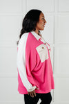 Chip Off the Old Colorblock V-Neck Henley in Pink - Maple Row Boutique
