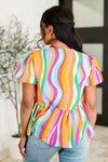 Chromatide Puff Sleeve Blouse in Mint/Orange - Maple Row Boutique