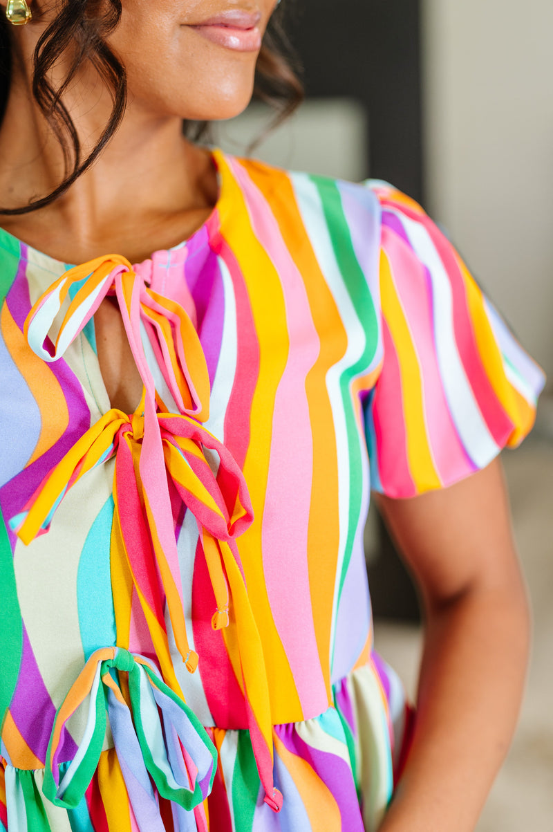 Chromatide Puff Sleeve Blouse in Mint/Orange - Maple Row Boutique