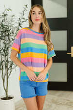 Color Theory Drop Shoulder Top in Blue, Yellow and Pink - Maple Row Boutique