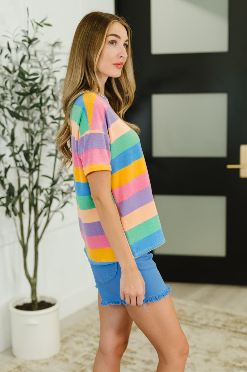 Color Theory Drop Shoulder Top in Blue, Yellow and Pink - Maple Row Boutique