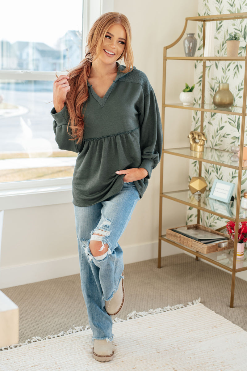She's Not Wrong Hooded V-Neck Pullover - Maple Row Boutique