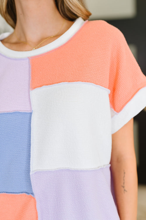 Contrast Club Color Block Top in Lilac, Orange and Denim - Maple Row Boutique