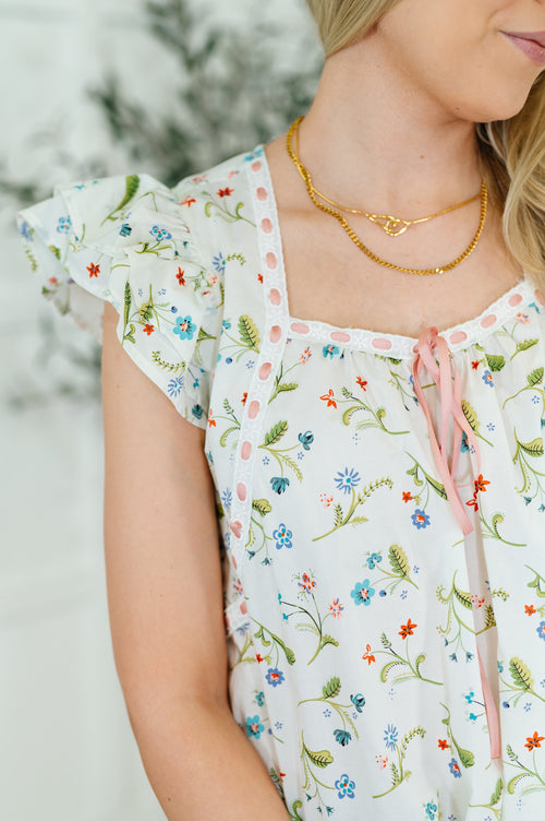 Cottagecore Cutie Ribbon Square Neck Blouse in White - Maple Row Boutique