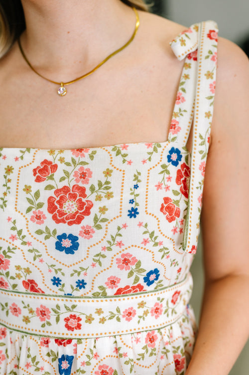 Country Crush Adjustable Strap Dress in Cream and Red - Maple Row Boutique