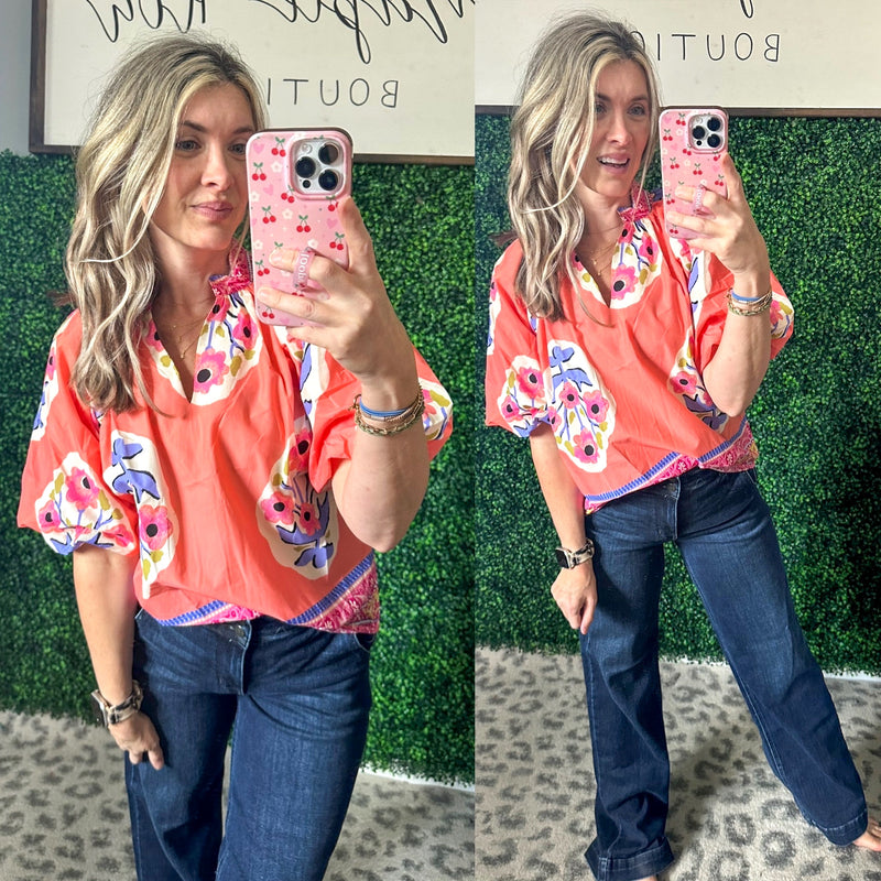 Blossom Balloon Sleeve Blouse - Maple Row Boutique