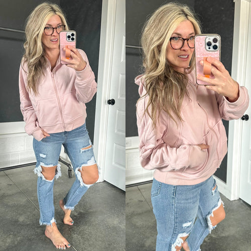 Scuba Style Hoodie In Soft Pink - Maple Row Boutique 