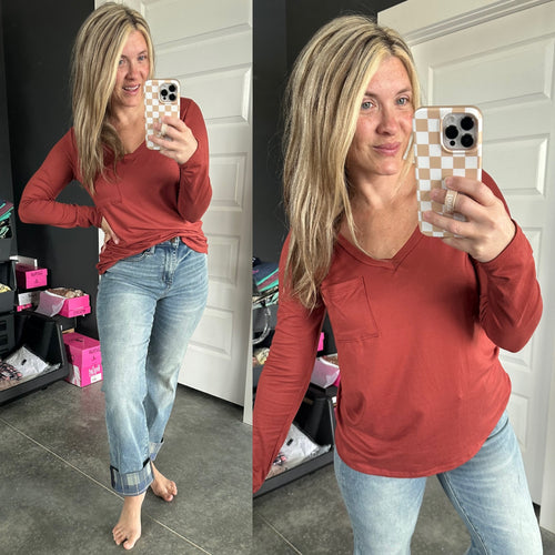 Soft Touch V Neck Top In Amber Glow - Maple Row Boutique 