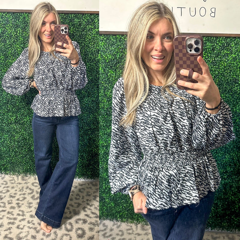Muse Moves High Neck Peplum Blouse in Black