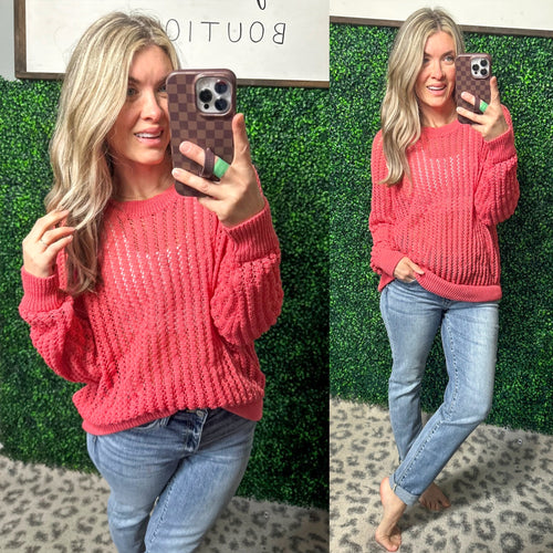 Corinne Coral Sweater - Maple Row Boutique
