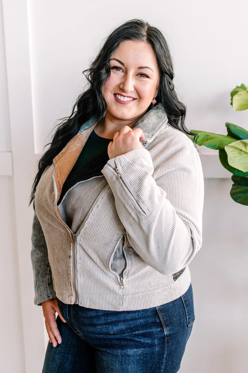 Corduroy Moto Jacket in Grey, Olive, Camel & Black - Maple Row Boutique 