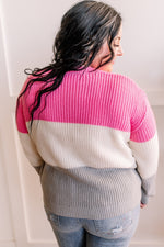Colorblocked Woven Sweater in Pink, Gray & Ivory - Maple Row Boutique 