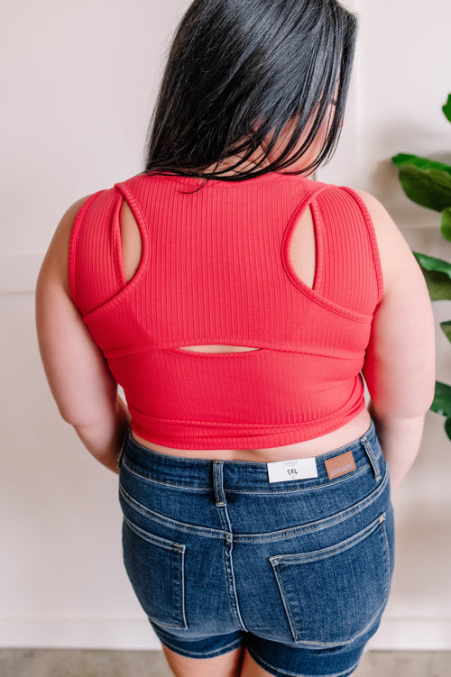 Back Cutout Padded Bralette In Bright Coral