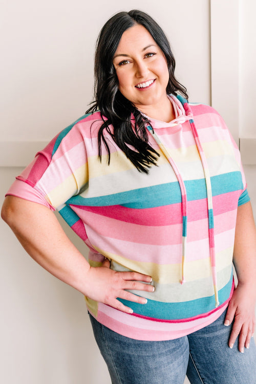 Beach Vibes Striped Hoodie Top