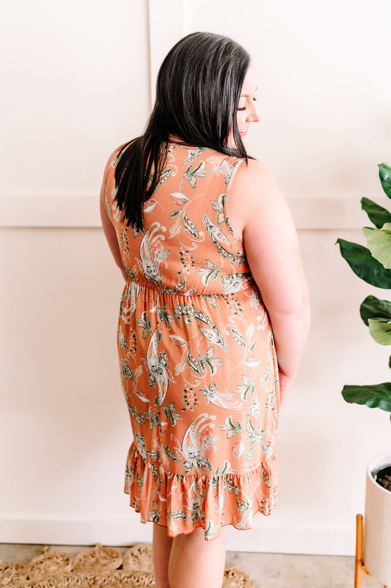 Swiss Dot Dress In Peach Paisley - Maple Row Boutique 
