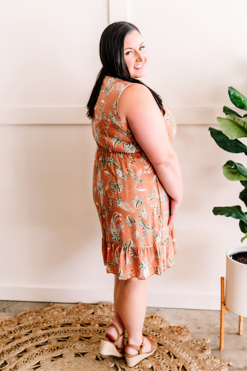 Swiss Dot Dress In Peach Paisley - Maple Row Boutique 