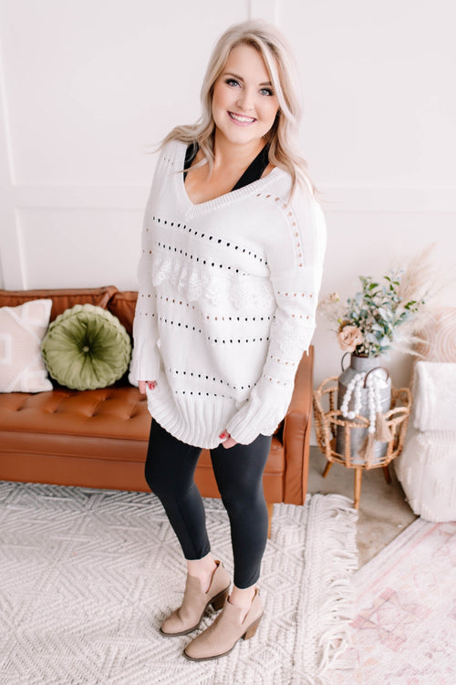 Aren't You Special Lace Detail Trimmed Sweater - Maple Row Boutique 