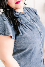 Button Down Dress In Washed Denim - Maple Row Boutique 