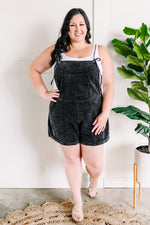 Tie Shoulder Overalls In Washed Black - Maple Row Boutique 