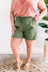 Summer Blend Lightweight Drawstring Shorts In Olive - Maple Row Boutique 