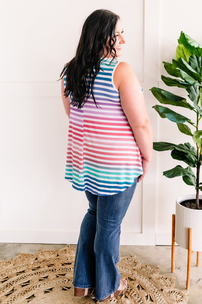 Sleeveless Top In Multicolored Stripes - Maple Row Boutique 