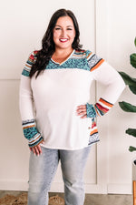 Side Button Detailed Top In White Multi Pattern - Maple Row Boutique 