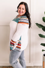 Side Button Detailed Top In White Multi Pattern - Maple Row Boutique 