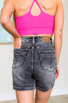Greyson High Rise Button Fly Cuffed Shorts in Grey - Maple Row Boutique