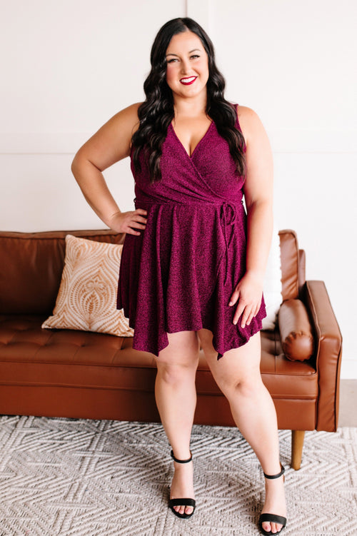 Cross Your Mind Sparkling Skort Dress In Magenta - Maple Row Boutique 