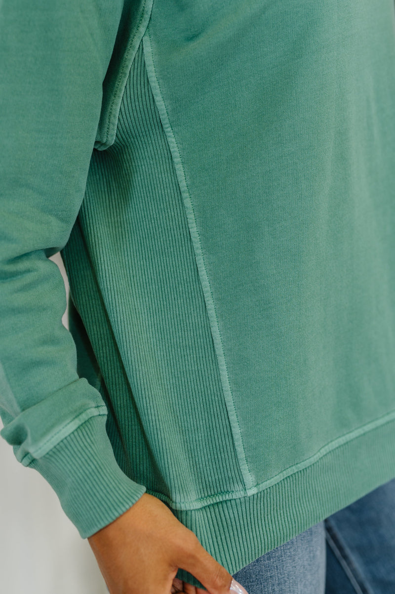 Daily Ease Mineral Wash Pullover in Dark Green - Maple Row Boutique