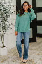 Daily Ease Mineral Wash Pullover in Dark Green - Maple Row Boutique
