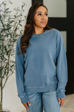 Daily Ease Mineral Wash Pullover in Dusty Blue - Maple Row Boutique