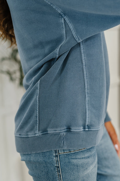 Daily Ease Mineral Wash Pullover in Dusty Blue - Maple Row Boutique