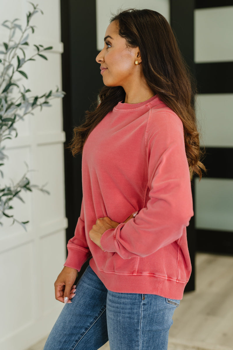 Daily Ease Mineral Wash Pullover in Ruby - Maple Row Boutique