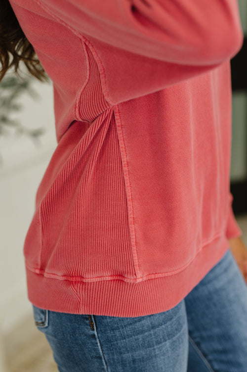 Daily Ease Mineral Wash Pullover in Ruby - Maple Row Boutique