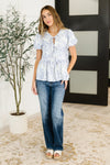 Dainty Lil' Thing Balloon Sleeve Blouse in Ivory/Blue - Maple Row Boutique
