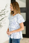 Dainty Lil' Thing Balloon Sleeve Blouse in Ivory/Blue - Maple Row Boutique