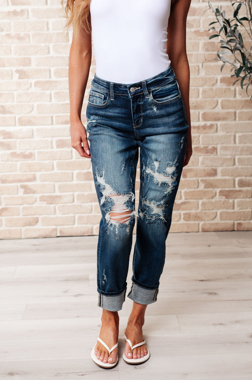 Danny Mid Rise Cuffed Destroy Boyfriend - Maple Row Boutique