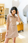 Darla Button Up Collared Dress in Taupe - Maple Row Boutique