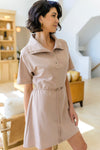 Darla Button Up Collared Dress in Taupe - Maple Row Boutique