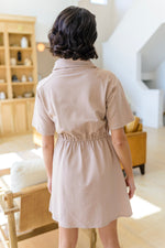 Darla Button Up Collared Dress in Taupe - Maple Row Boutique
