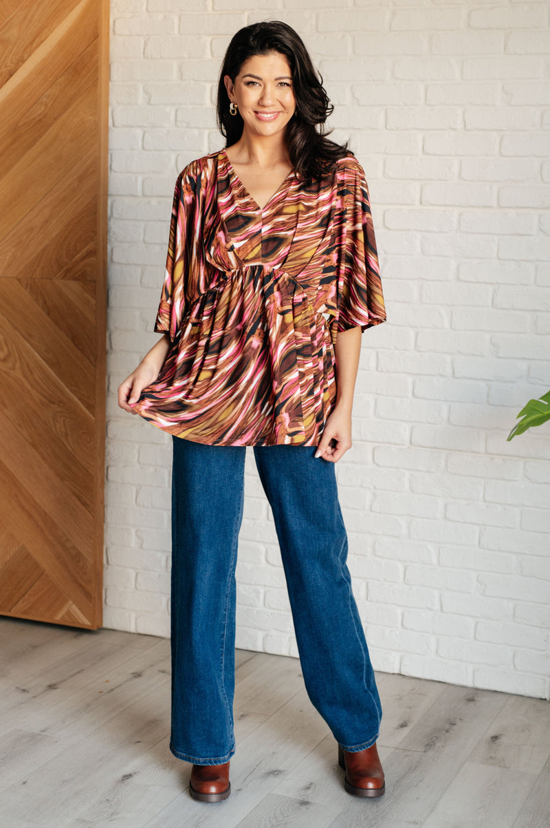 Dearest Dreamer Peplum Top in Abstract Mocha - Maple Row Boutique 
