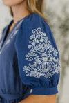 Delicate Devotion Puff Sleeve Dress in Blue - Maple Row Boutique