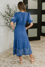 Delicate Devotion Puff Sleeve Dress in Blue - Maple Row Boutique