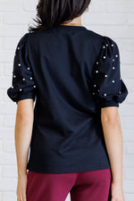 Diamonds and Pearls Puff Sleeve Top in Black - Maple Row Boutique 