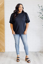 Diamonds and Pearls Puff Sleeve Top in Black - Maple Row Boutique 
