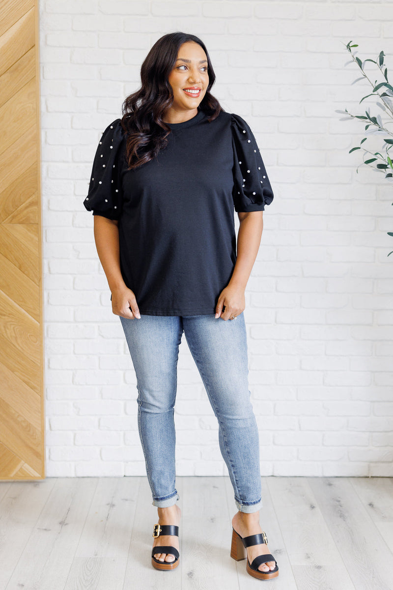 Diamonds and Pearls Puff Sleeve Top in Black - Maple Row Boutique 