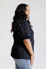 Diamonds and Pearls Puff Sleeve Top in Black - Maple Row Boutique 